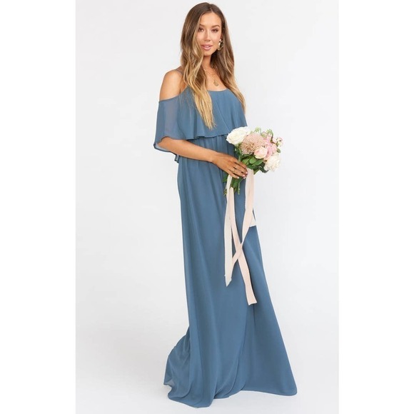 Show Me Your Mumu Caitlin Ruffle Maxi Dress Chiffon Blue - Picture 1 of 8
